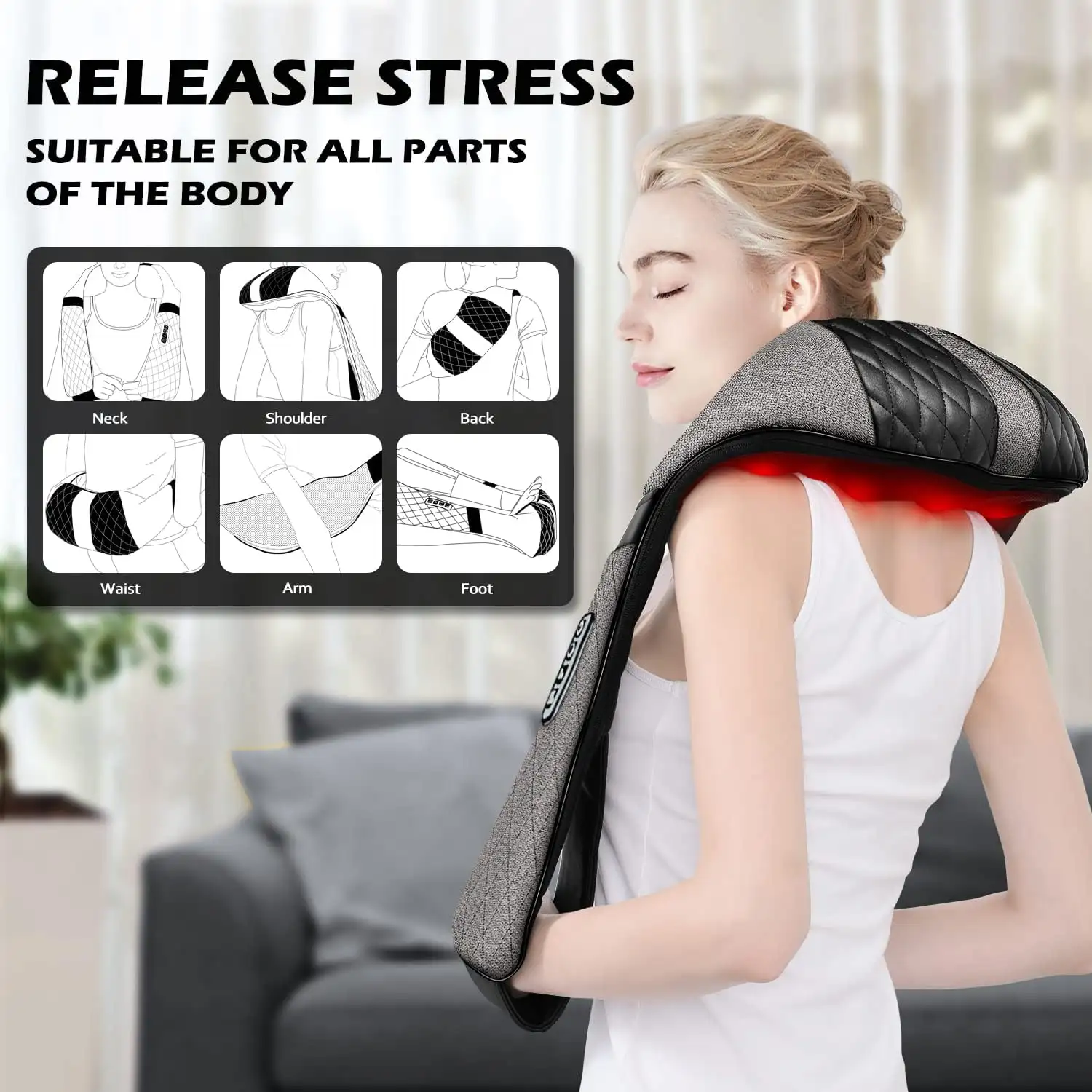 Blue Elf Shiatsu Electric Neck Back Massager Pillow 3D Kneading with Heat For Shoulder - 71HaqhR7koL._AC_SL1500_